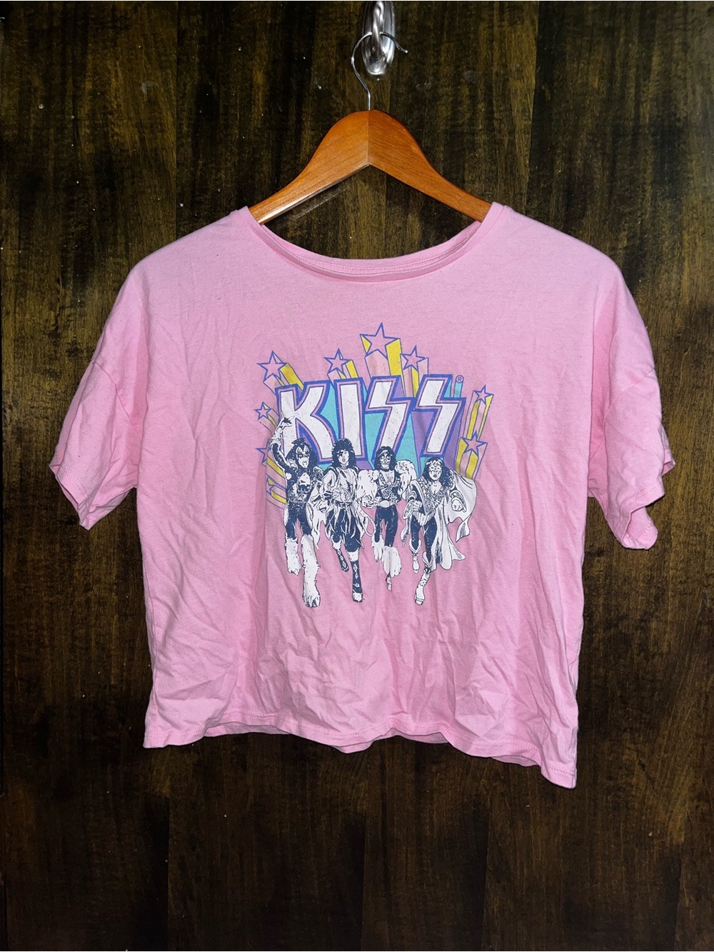 KISS Band Graphic Pink Crop Top (Youth XXL / Adult S/M)